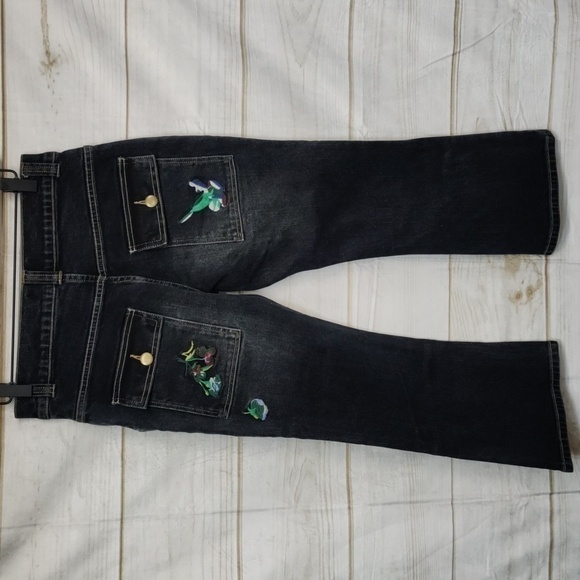 CYNTHIA Rowley Embellished Kick Flare Dark Wash Cargo Jeans, Size 0 - Picture 7 of 15